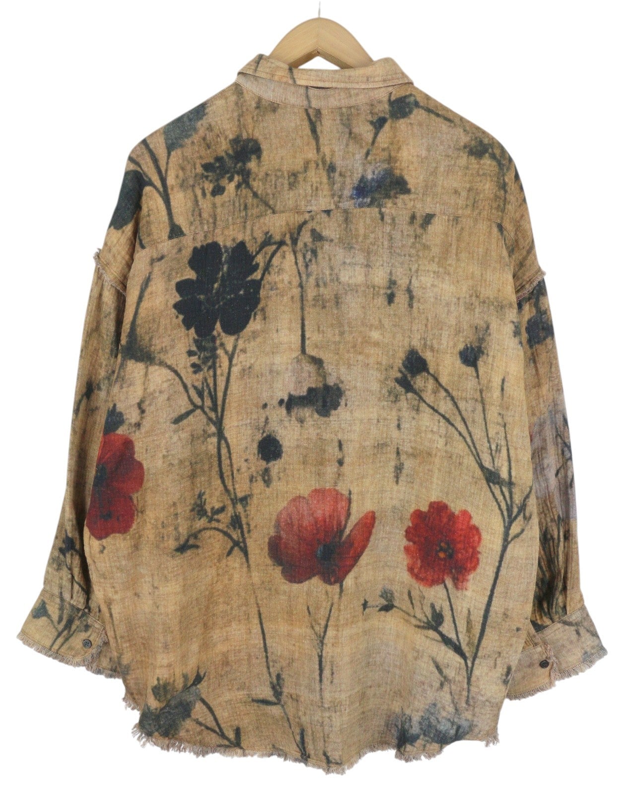 R13 Reversible Drop Neck Women Shirt S Plaid With Khaki Floral PF25 RRP1045