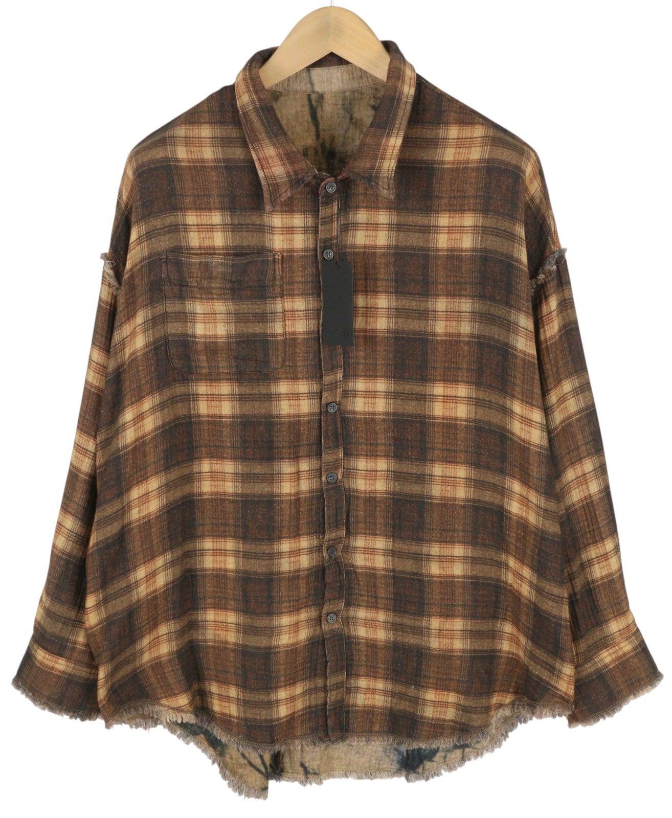 R13 Reversible Drop Neck Women Shirt S Plaid With Khaki Floral PF25 RRP1045