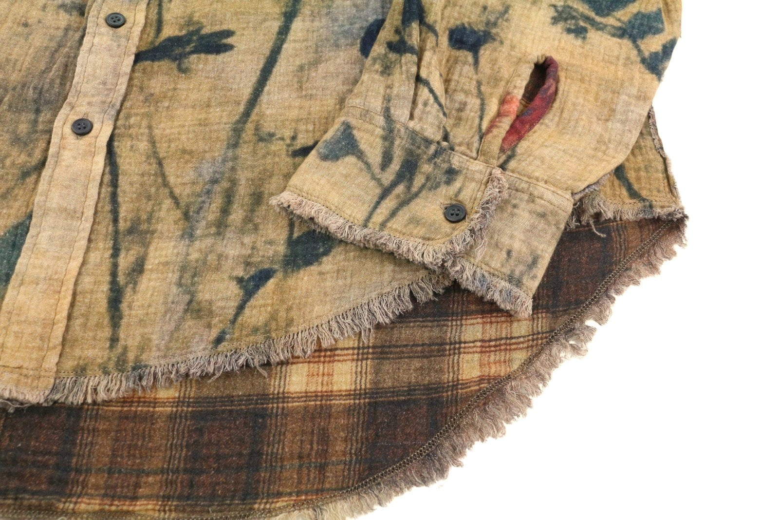 R13 Reversible Drop Neck Women Shirt S Plaid With Khaki Floral PF25 RRP1045