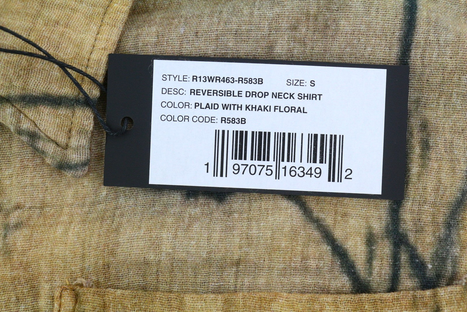 R13 Reversible Drop Neck Women Shirt S Plaid With Khaki Floral PF25 RRP1045