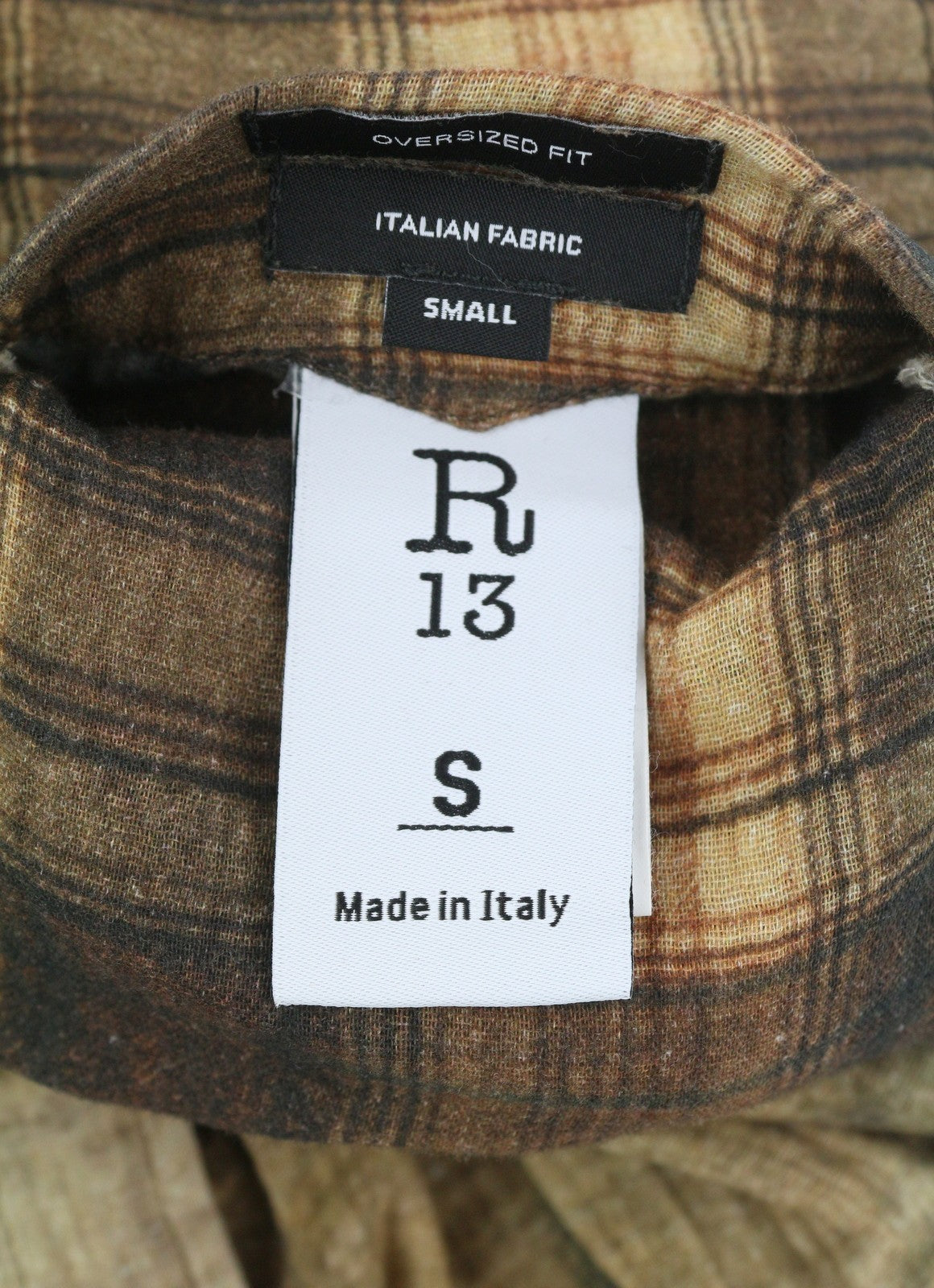 R13 Reversible Drop Neck Women Shirt S Plaid With Khaki Floral PF25 RRP1045