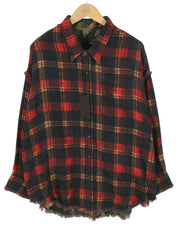 R13 Reversible Drop Neck Women Shirt S Red Plaid With Leaf Camo FW25 RRP1045