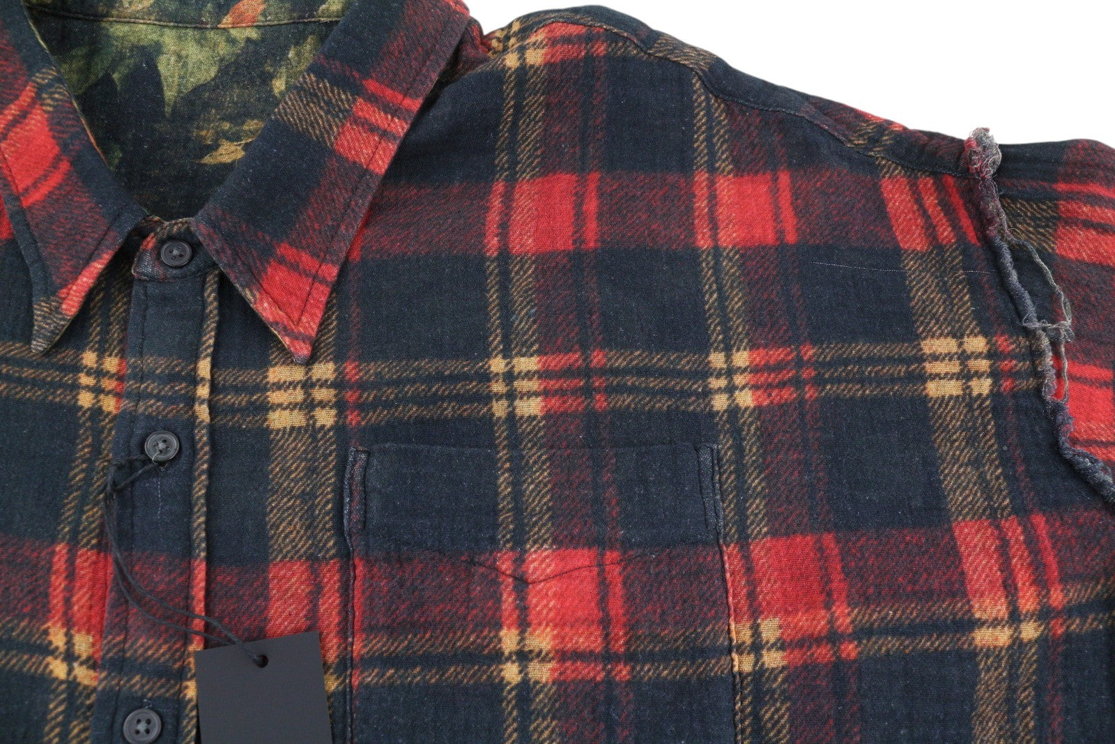 R13 Reversible Drop Neck Women Shirt S Red Plaid With Leaf Camo FW25 RRP1045