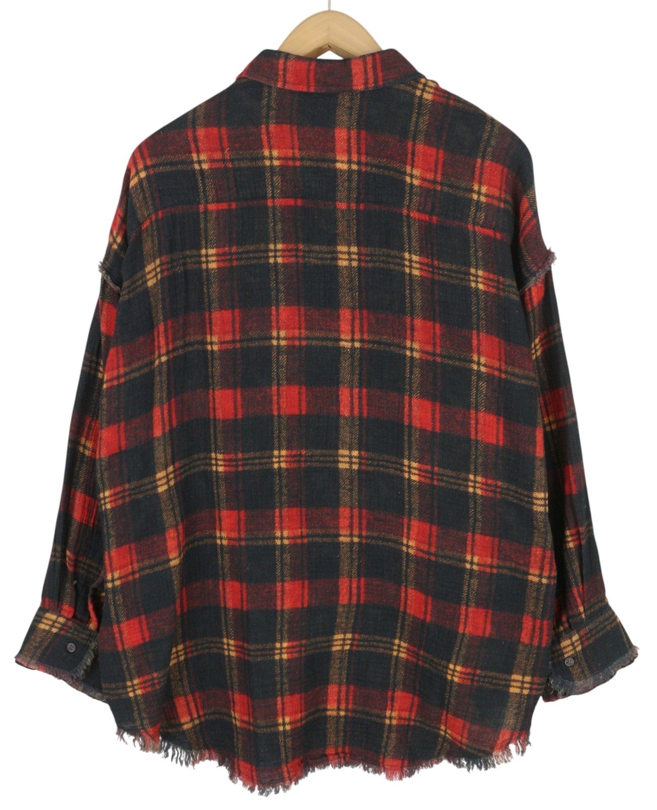 R13 Reversible Drop Neck Women Shirt S Red Plaid With Leaf Camo FW25 RRP1045