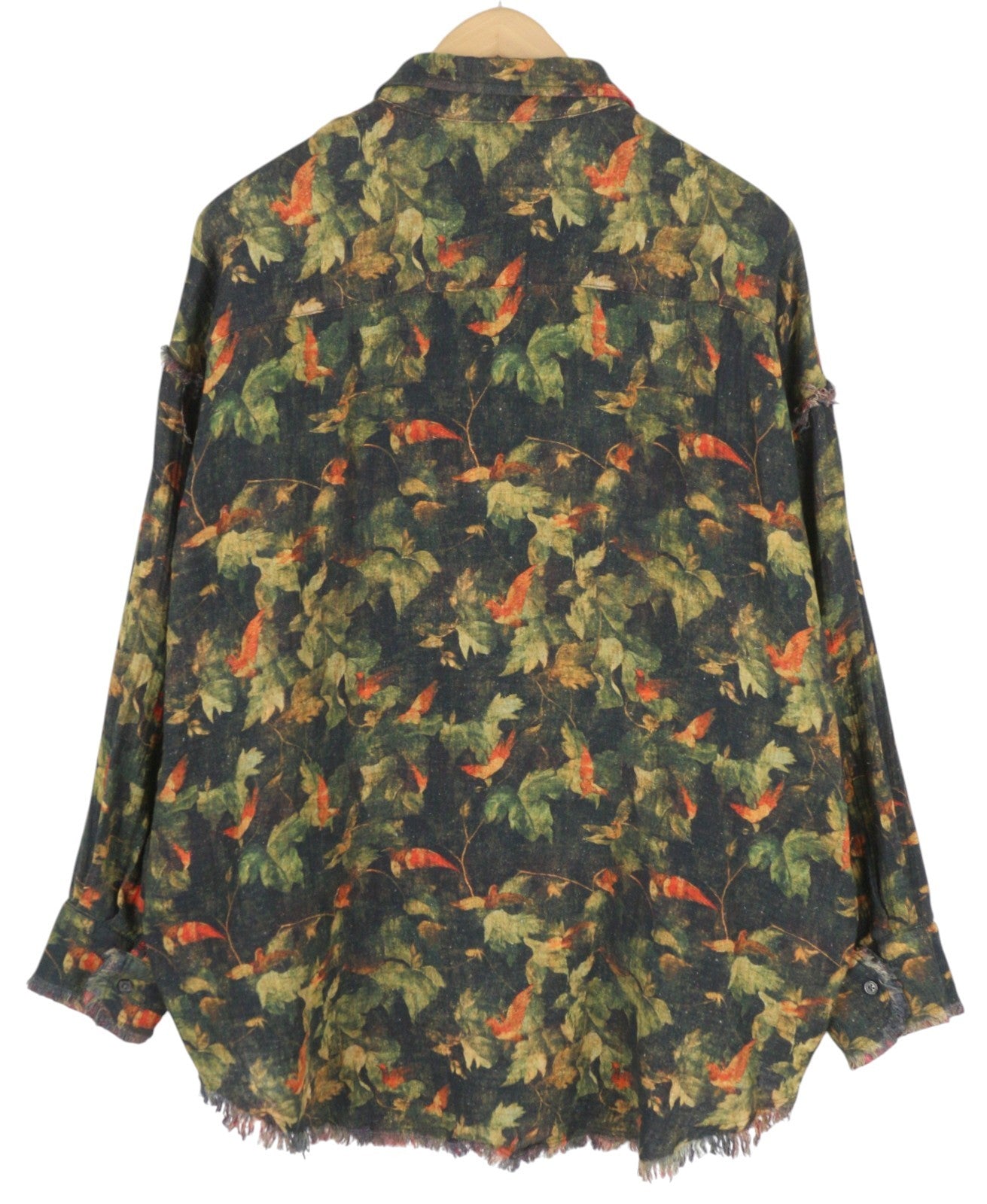 R13 Reversible Drop Neck Women Shirt S Red Plaid With Leaf Camo FW25 RRP1045