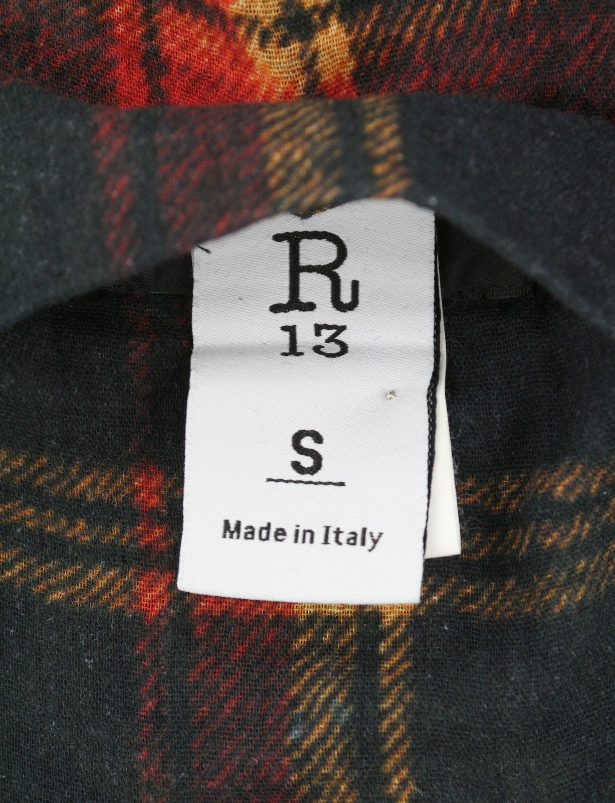 R13 Reversible Drop Neck Women Shirt S Red Plaid With Leaf Camo FW25 RRP1045