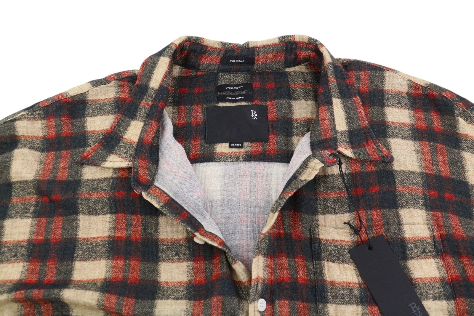 R13 Shredded Seam Drop Neck Women Shirt XL Plaid Oversized Loose RRP945 FW25