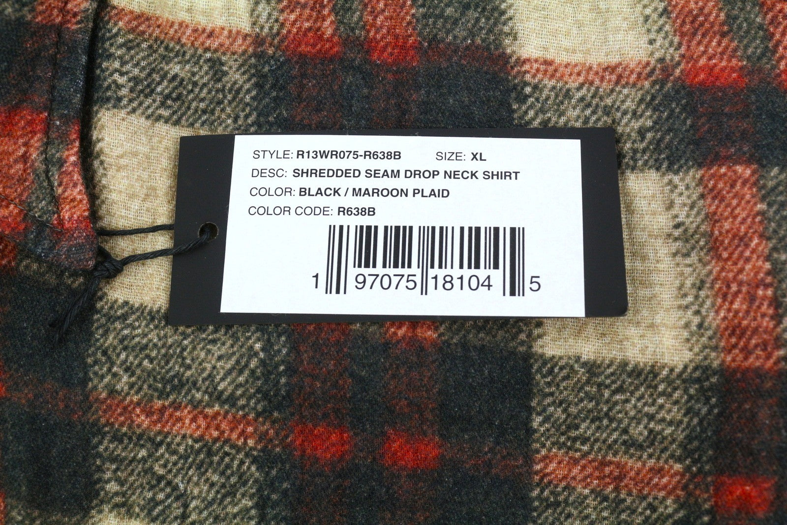 R13 Shredded Seam Drop Neck Women Shirt XL Plaid Oversized Loose RRP945 FW25