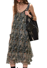 R13 Moteriška suknelė be rankovių su klostėmis XS dydžio, šilkine gėlėta 2in1, išimamu pamušalu PF25 RRP1075 