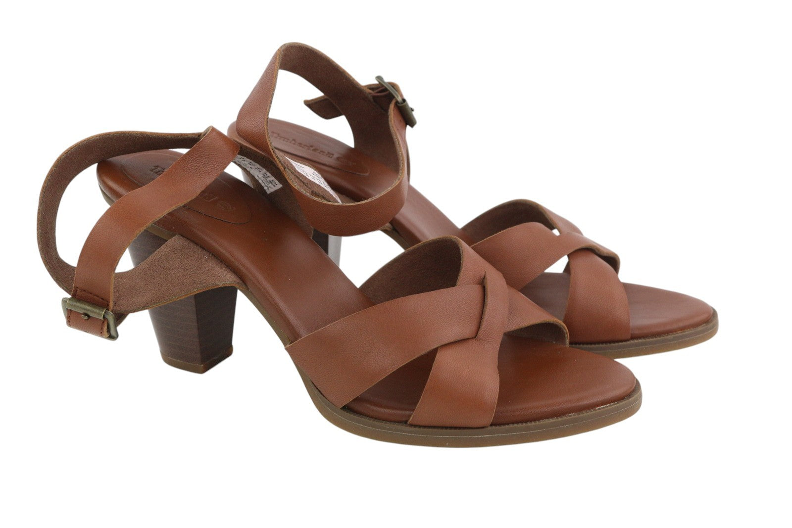 TIMBERLAND A1IEA Women's EU39.5 Brown Leather Buckle Strap Heeled Sandals