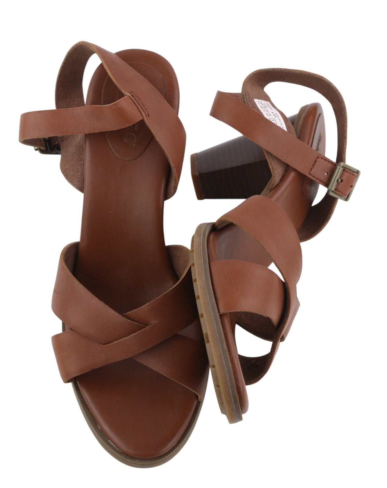 TIMBERLAND A1IEA Women's EU39.5 Brown Leather Buckle Strap Heeled Sandals