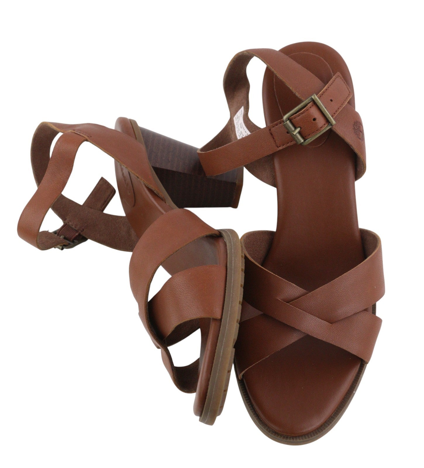 TIMBERLAND A1IEA Women's EU39.5 Brown Leather Buckle Strap Heeled Sandals