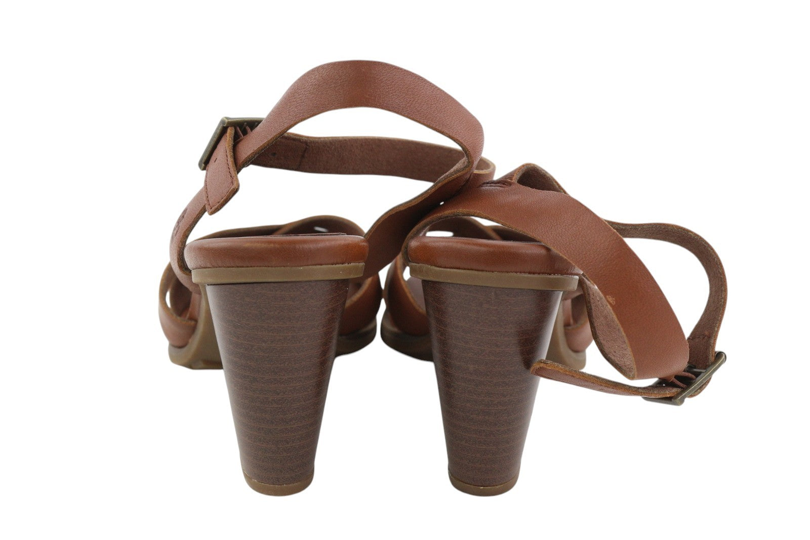 TIMBERLAND A1IEA Women's EU39.5 Brown Leather Buckle Strap Heeled Sandals