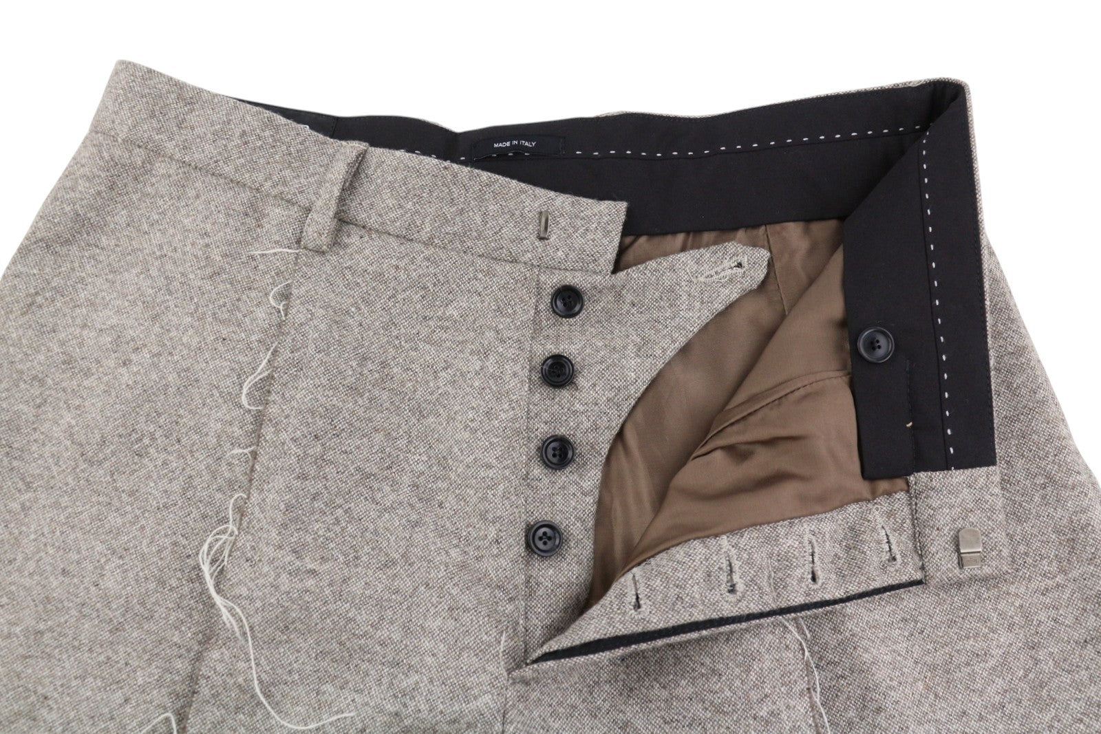 R13 Expored Seam Women Trousers 27 Melange Beige Wool Flared Leg Button RRP799