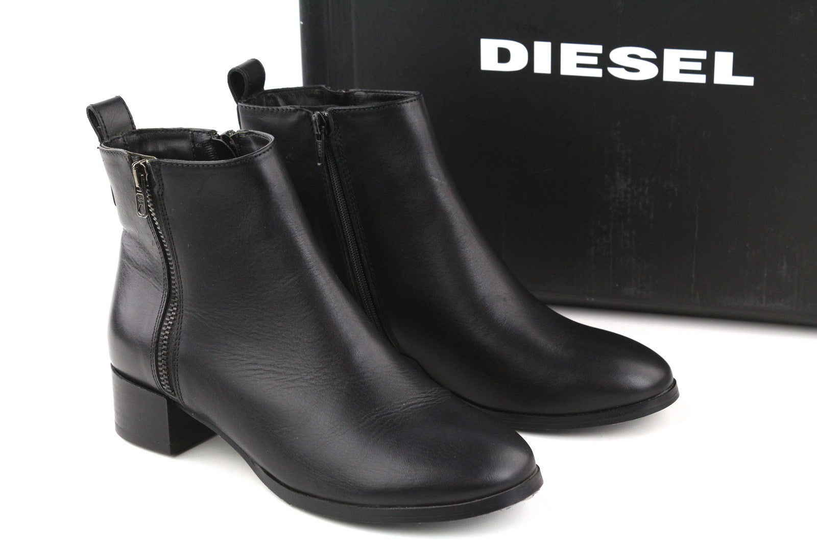 DIESEL D-Arlin Women's EU39 Black Zipped Leather Ankle Heel Shoes RRP€260