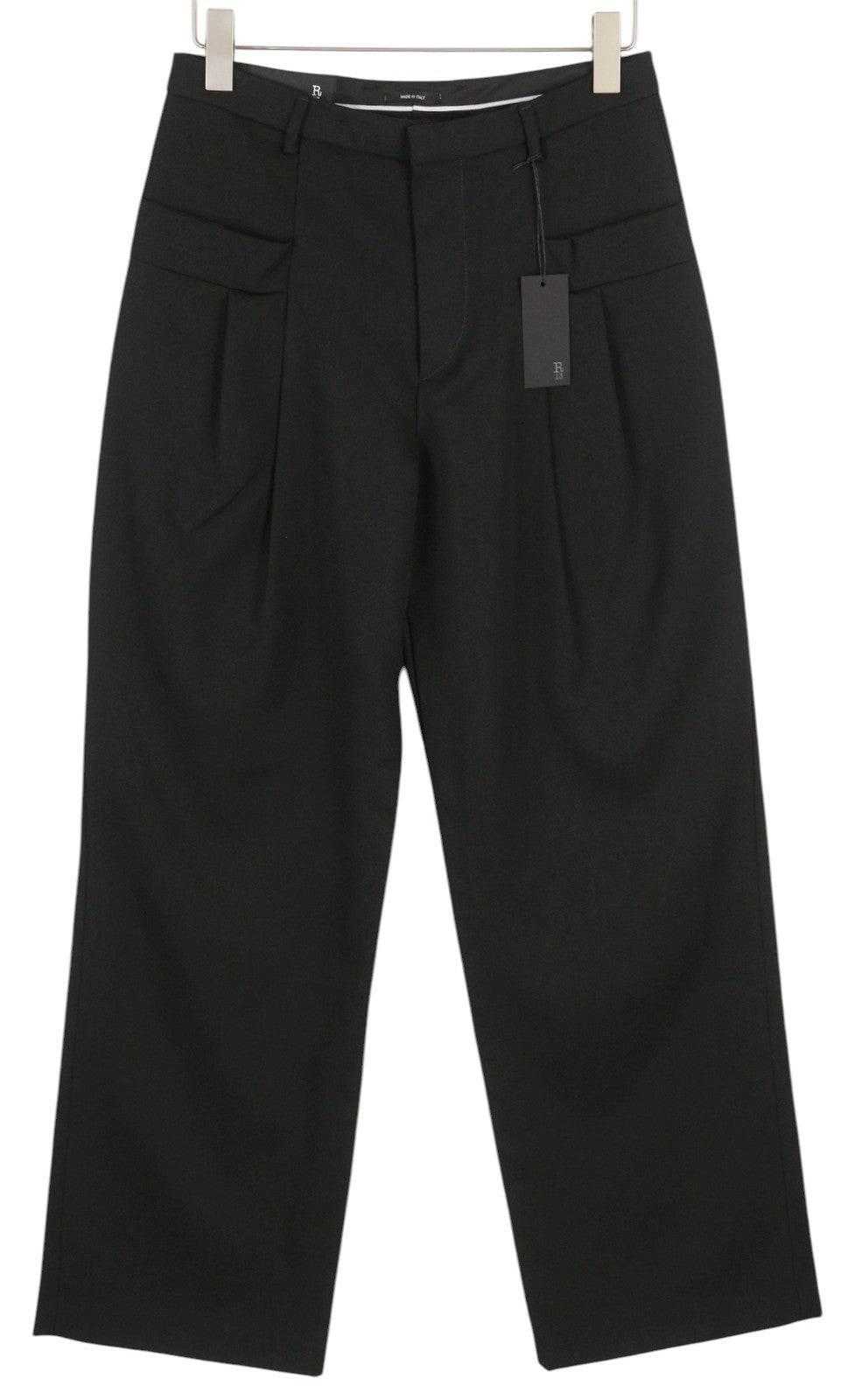 R13 Pleated Pocket Women Trousers 27 Black Wool Straight Fit Button Fly FW25