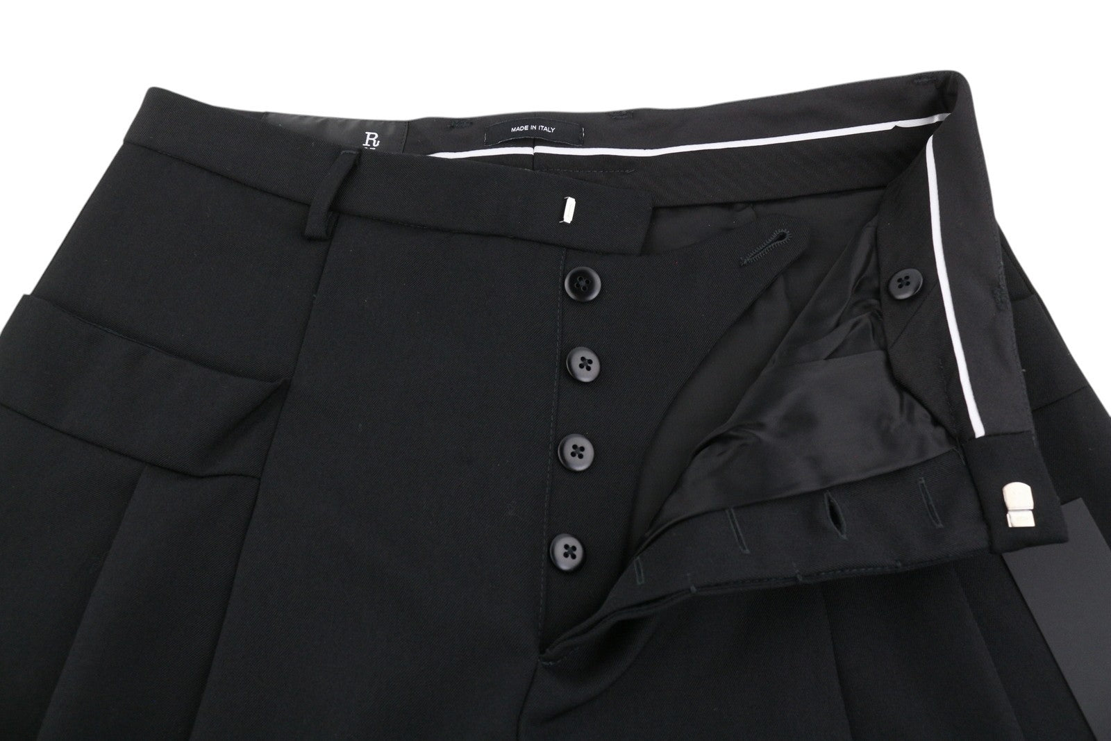 R13 Pleated Pocket Women Trousers 27 Black Wool Straight Fit Button Fly FW25