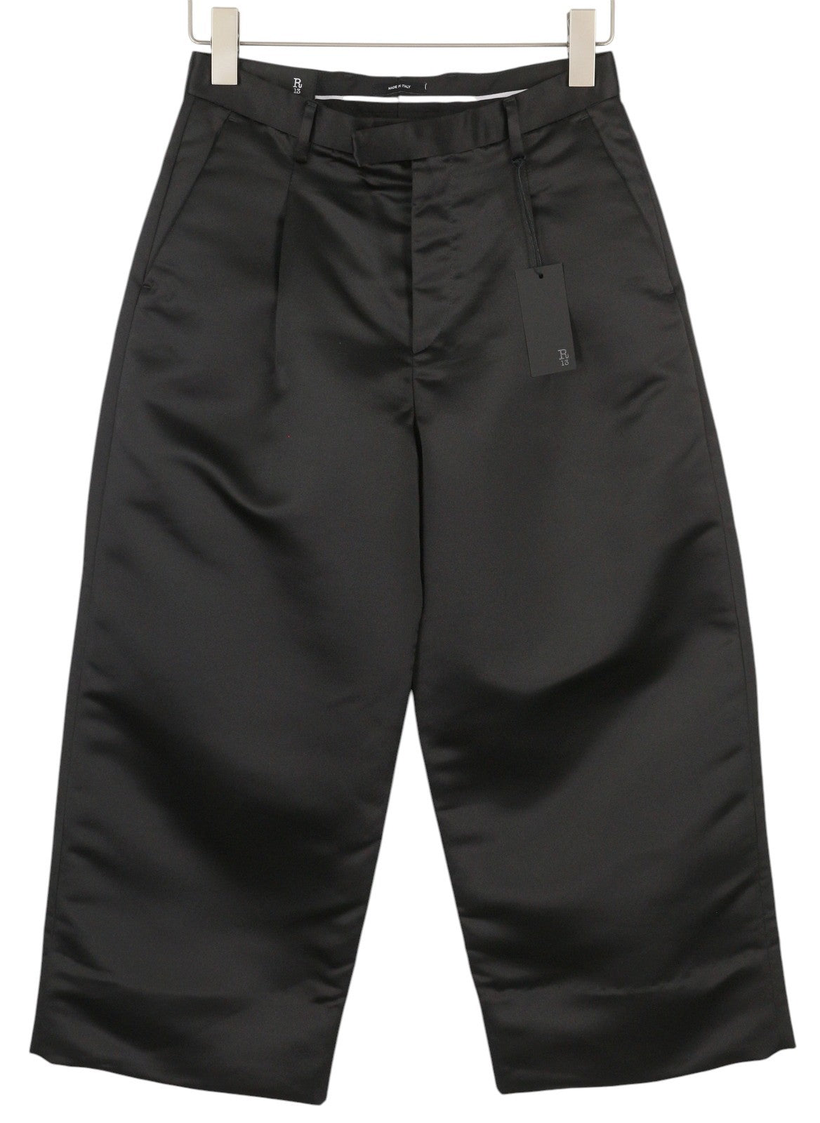 R13 Relaxed Cropped Pleated Women Trousers 24 Black Satin Look Ankle Length FW25