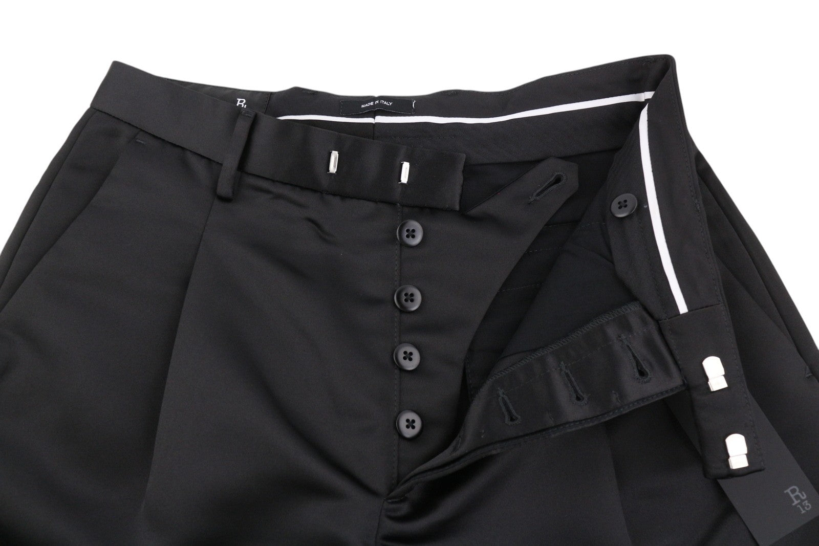 R13 Relaxed Cropped Pleated Women Trousers 24 Black Satin Look Ankle Length FW25