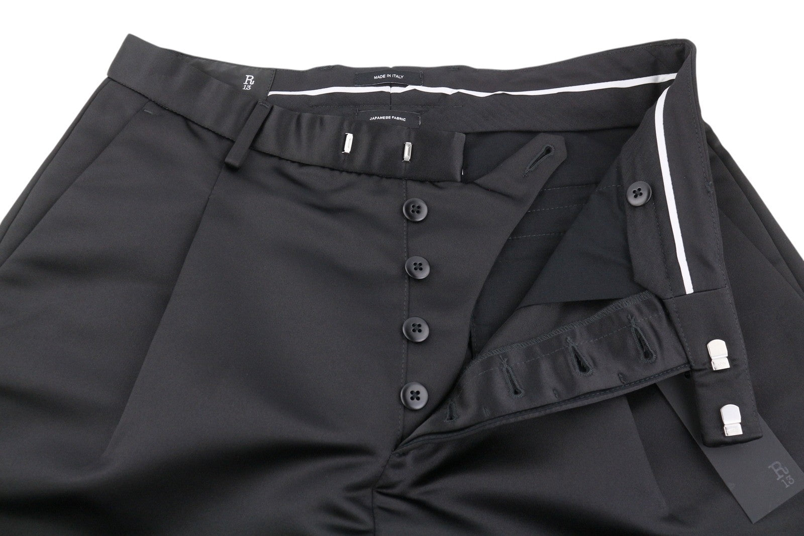 R13 Relaxed Cropped Pleated Women Trousers 27 Black Satin Look Ankle Length FW25