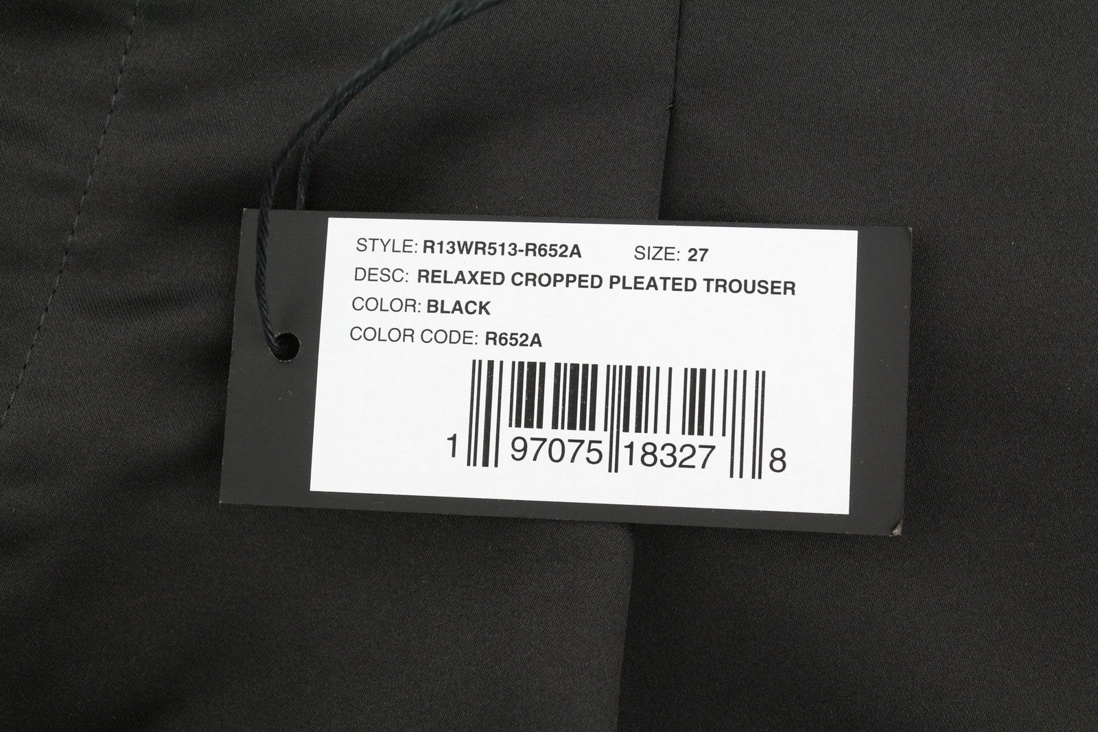 R13 Relaxed Cropped Pleated Women Trousers 27 Black Satin Look Ankle Length FW25