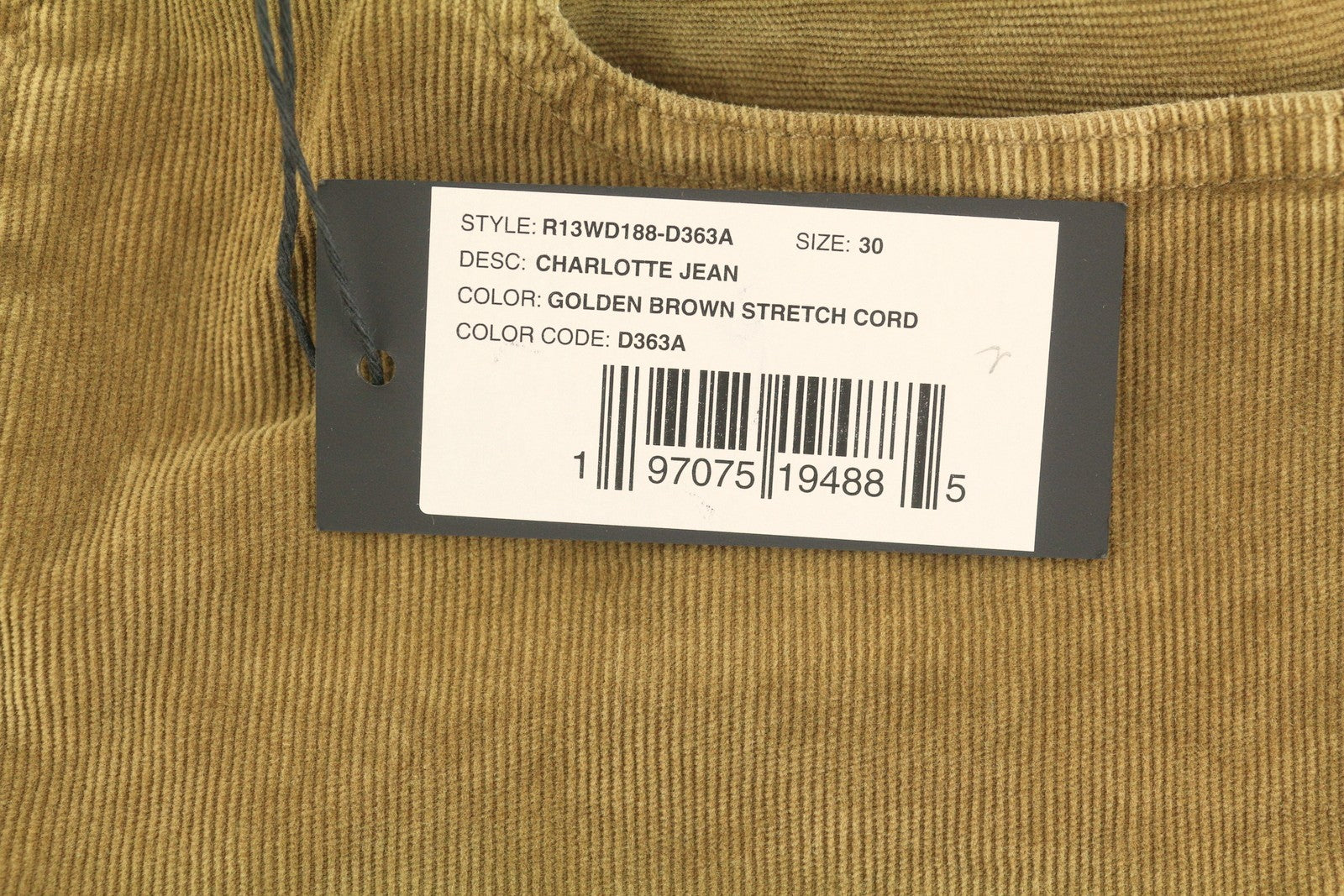 R13 Charlotee Women Trousers 30 Golden Brown Stretch Cord Faded FW25 RRP799