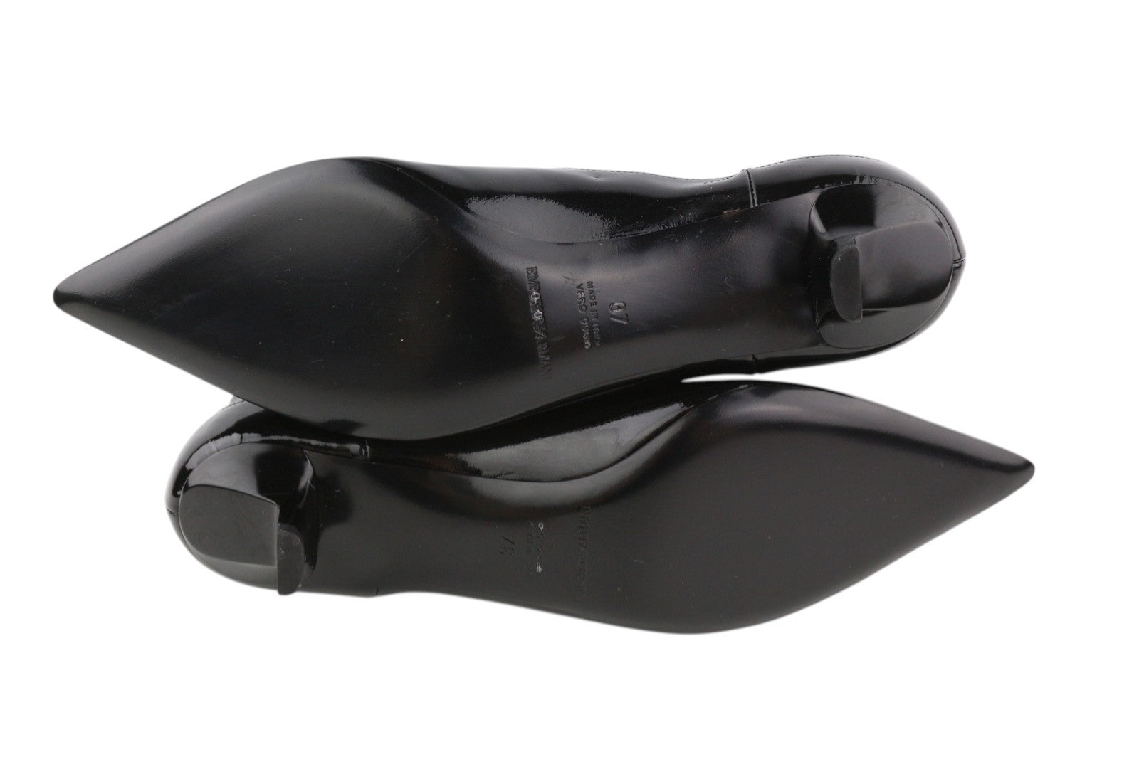 EMPORIO ARMANI Women's EU37 Black Patent Leather Ankle Heel Shoes