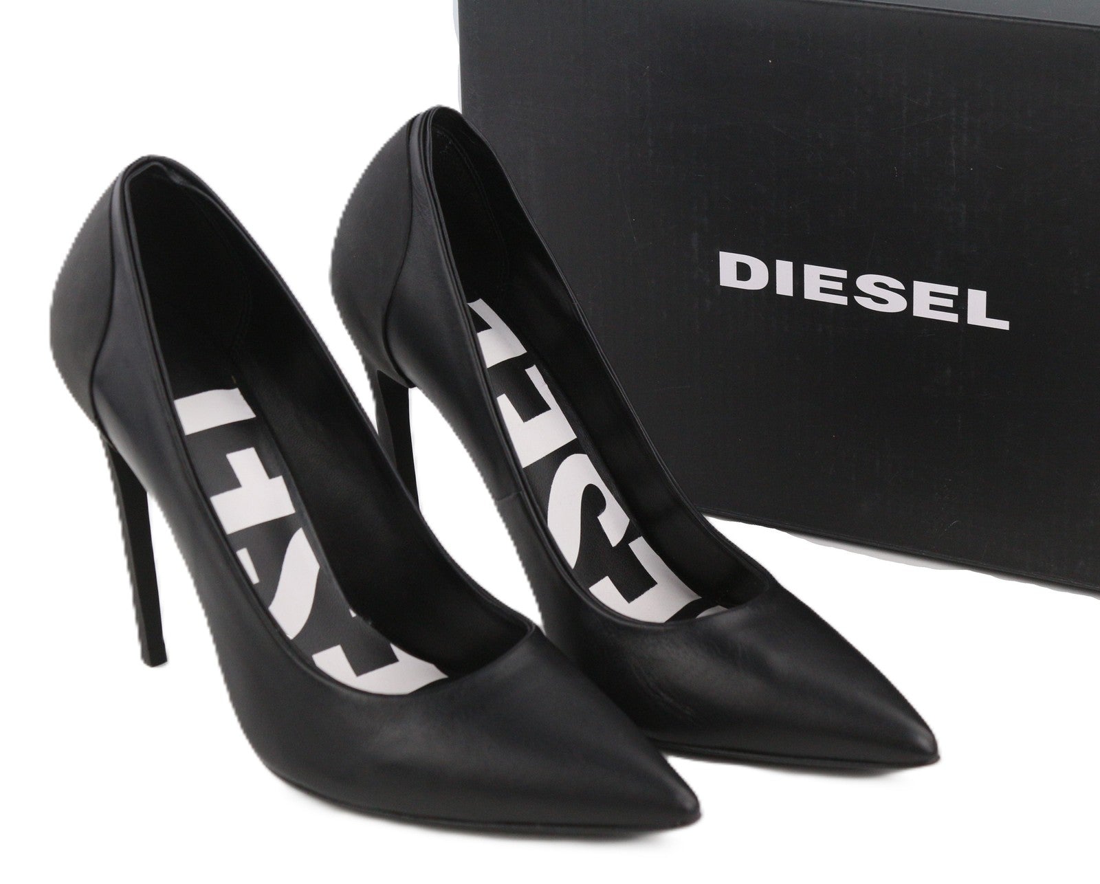 DIESEL D-Slanty Women's EU38 Black Leather Pointed Stiletto Heels