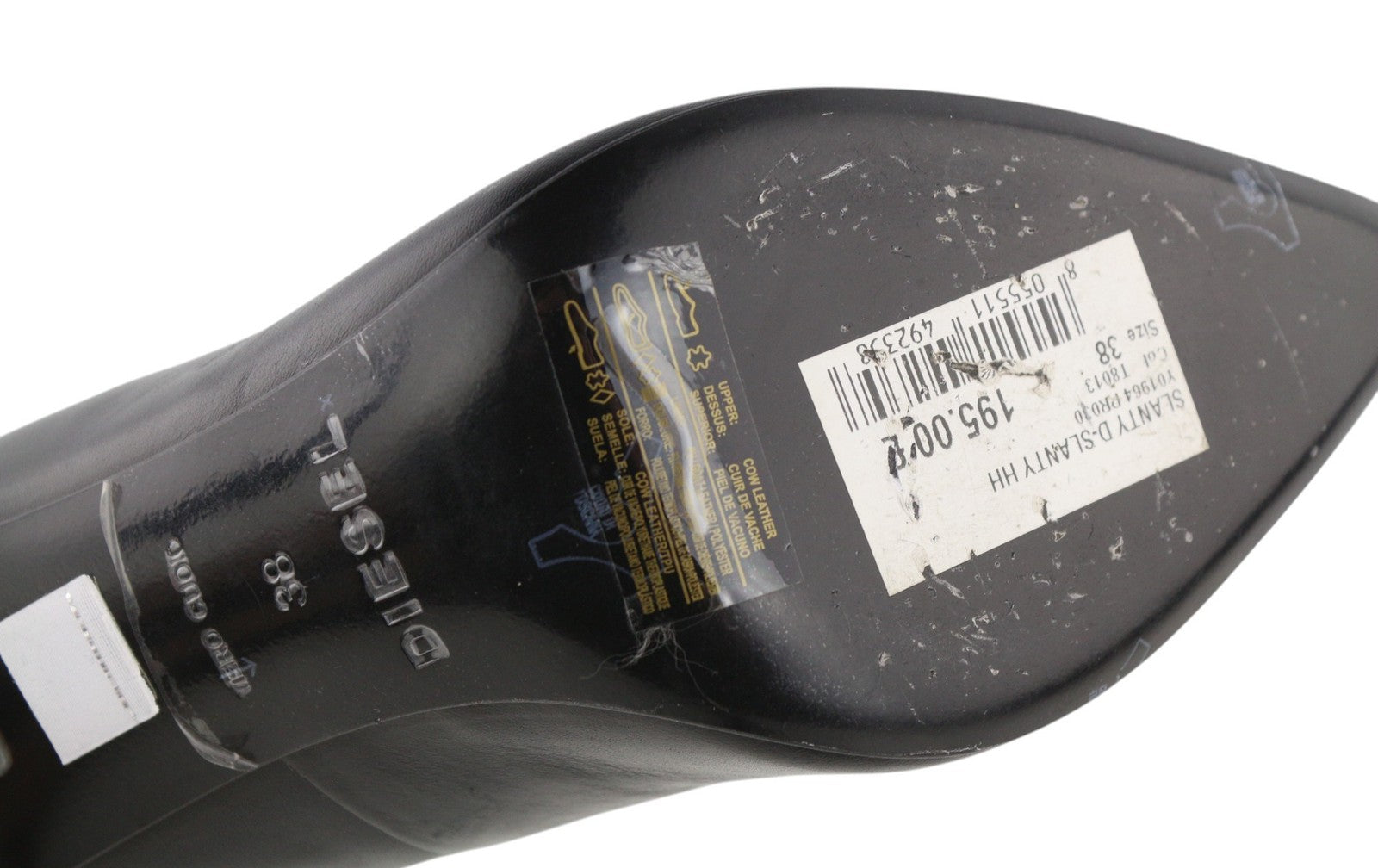 DIESEL D-Slanty Women's EU38 Black Leather Pointed Stiletto Heels