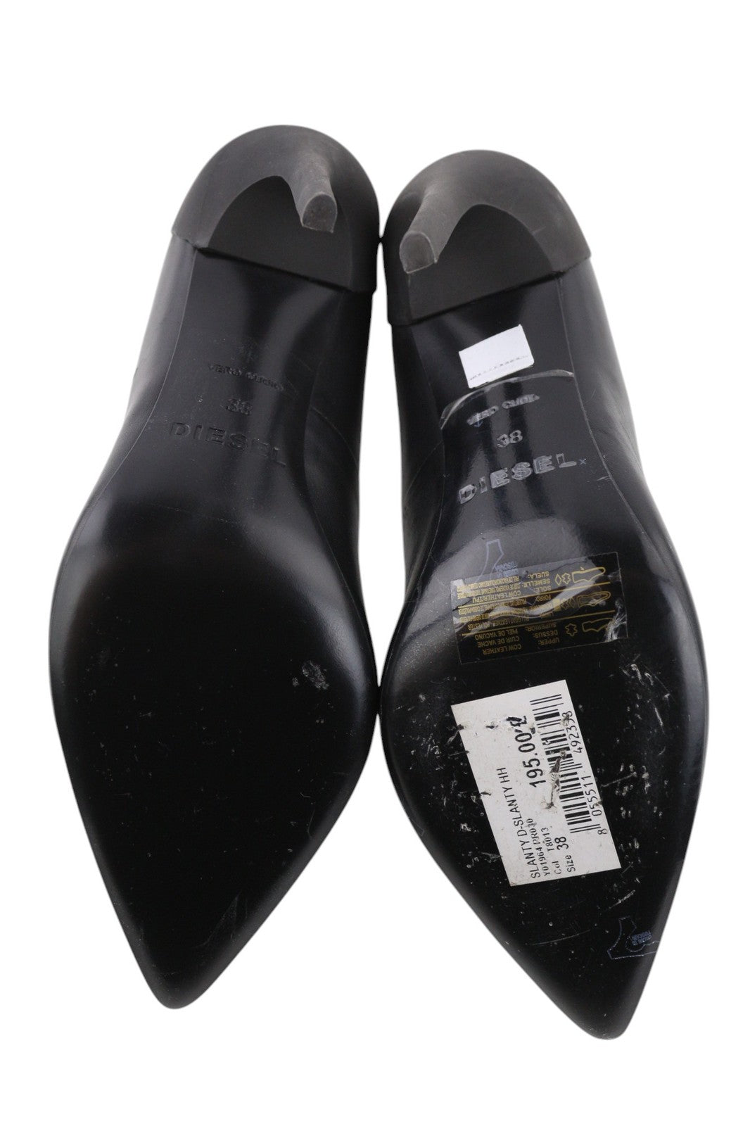 DIESEL D-Slanty Women's EU38 Black Leather Pointed Stiletto Heels