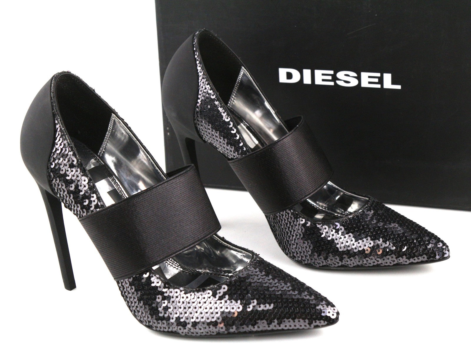 DIESEL D-Slanty Women's EU39 Black Sequin Pointed High-Heel Stilettos