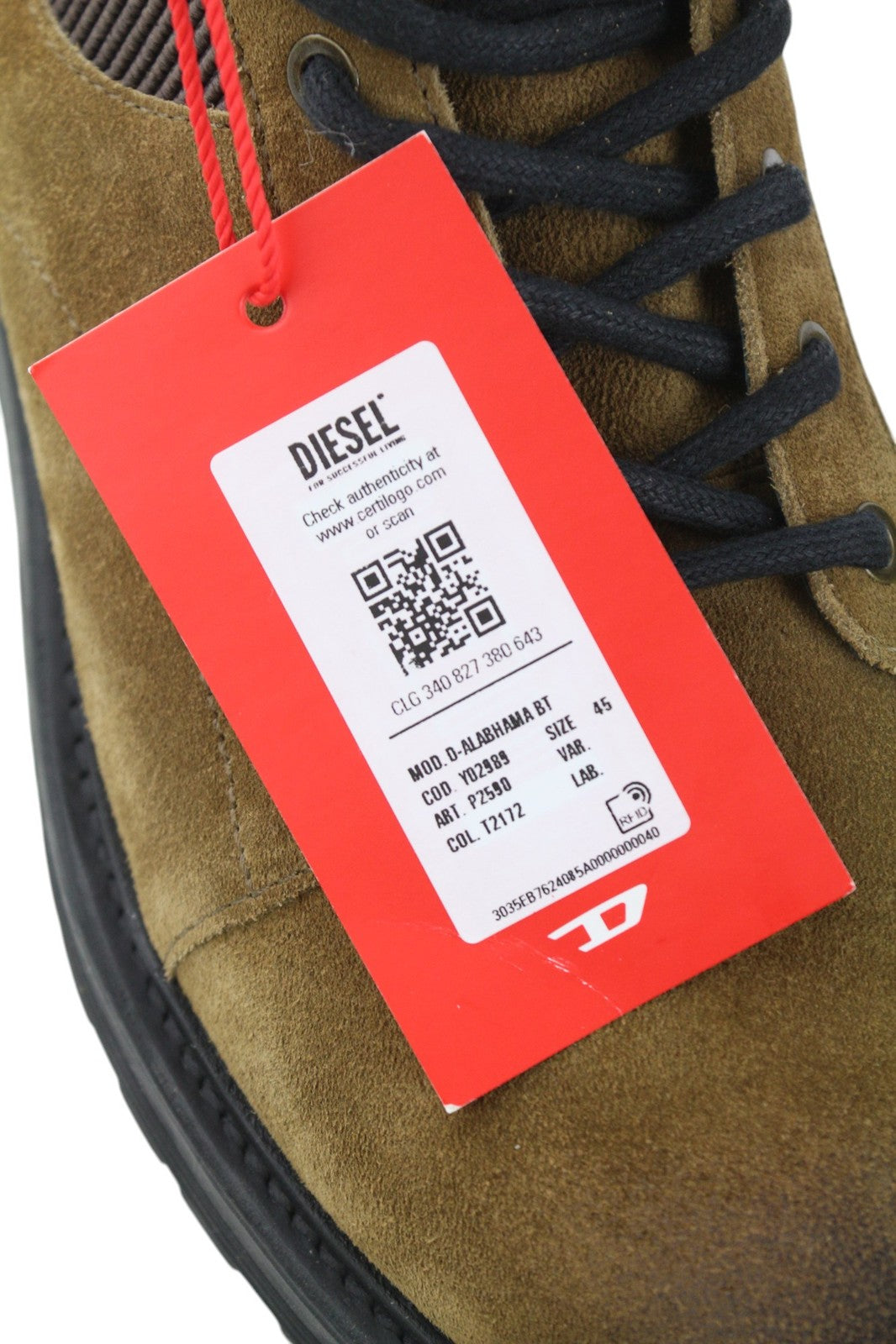 DIESEL D-Alabhama Men's EU45 Brown Aged Leather Lace-Up Ankle Boots RRP€290