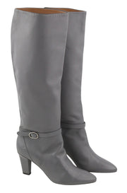 EMPORIO ARMANI Women's EU37 Grey Leather Almond-Toe Buckle Heel Boots