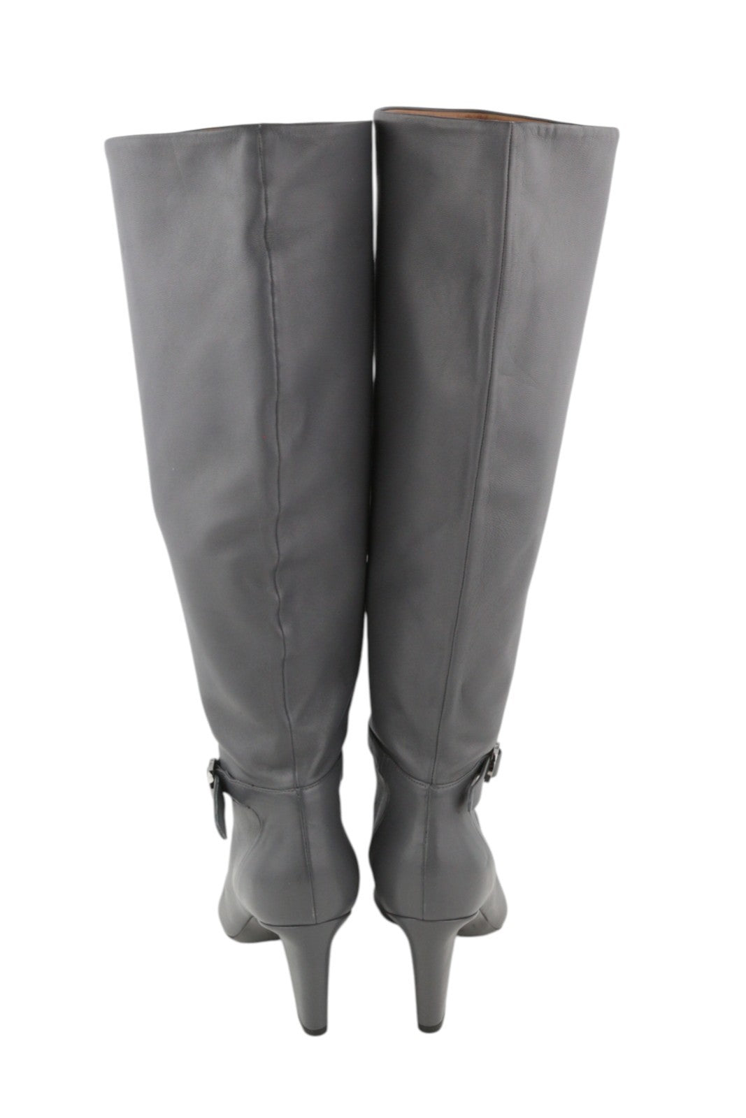 EMPORIO ARMANI Women's EU37 Grey Leather Almond-Toe Buckle Heel Boots