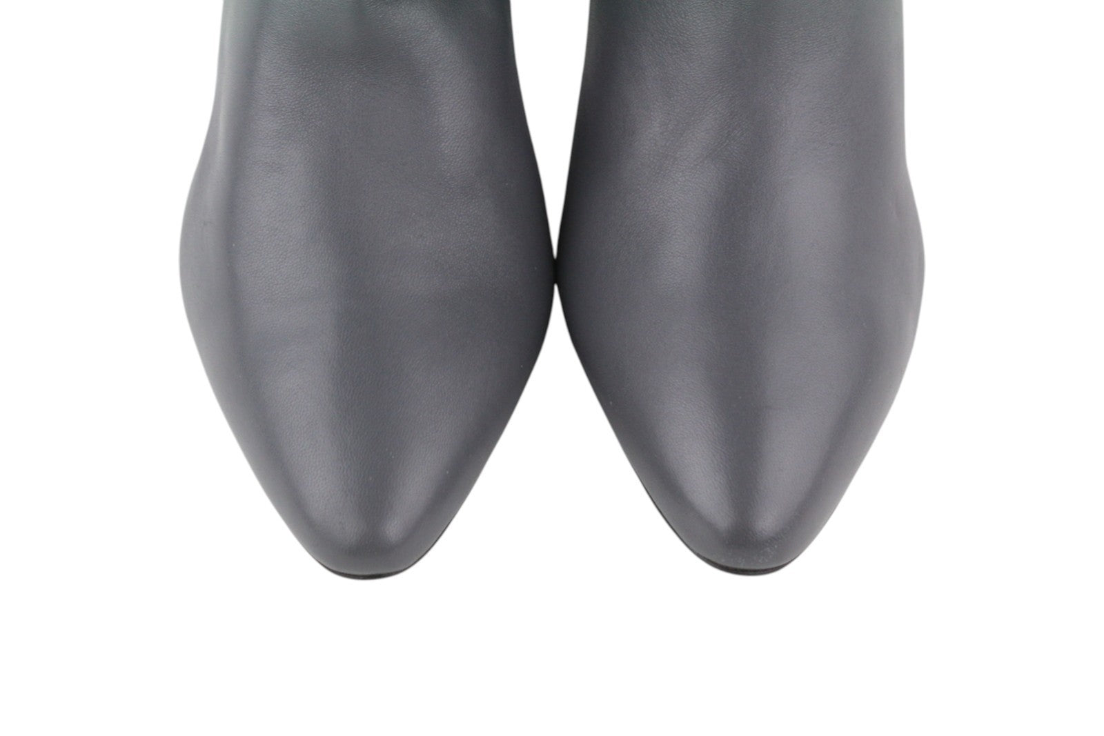 EMPORIO ARMANI Women's EU37 Grey Leather Almond-Toe Buckle Heel Boots