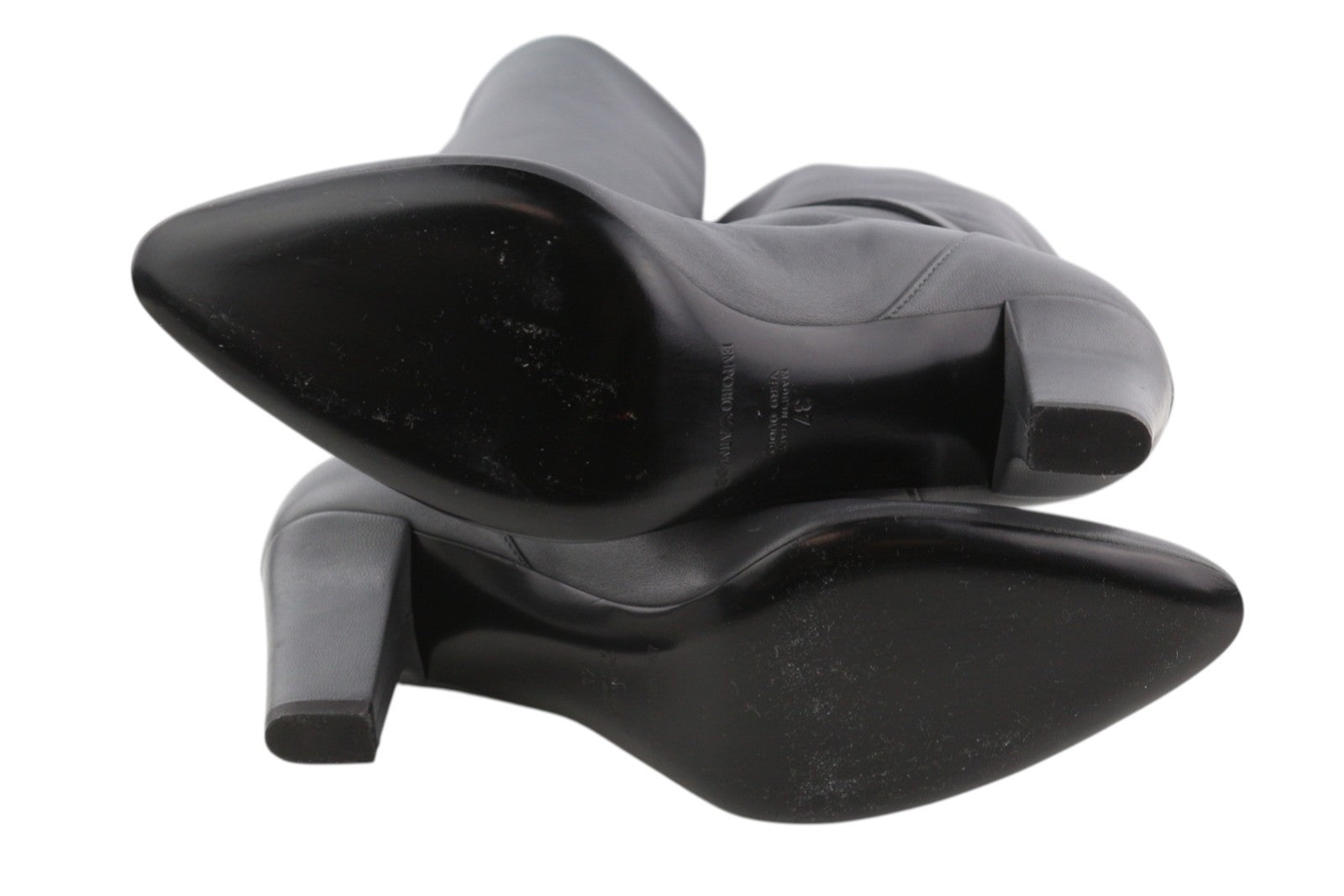 EMPORIO ARMANI Women's EU37 Grey Leather Almond-Toe Buckle Heel Boots