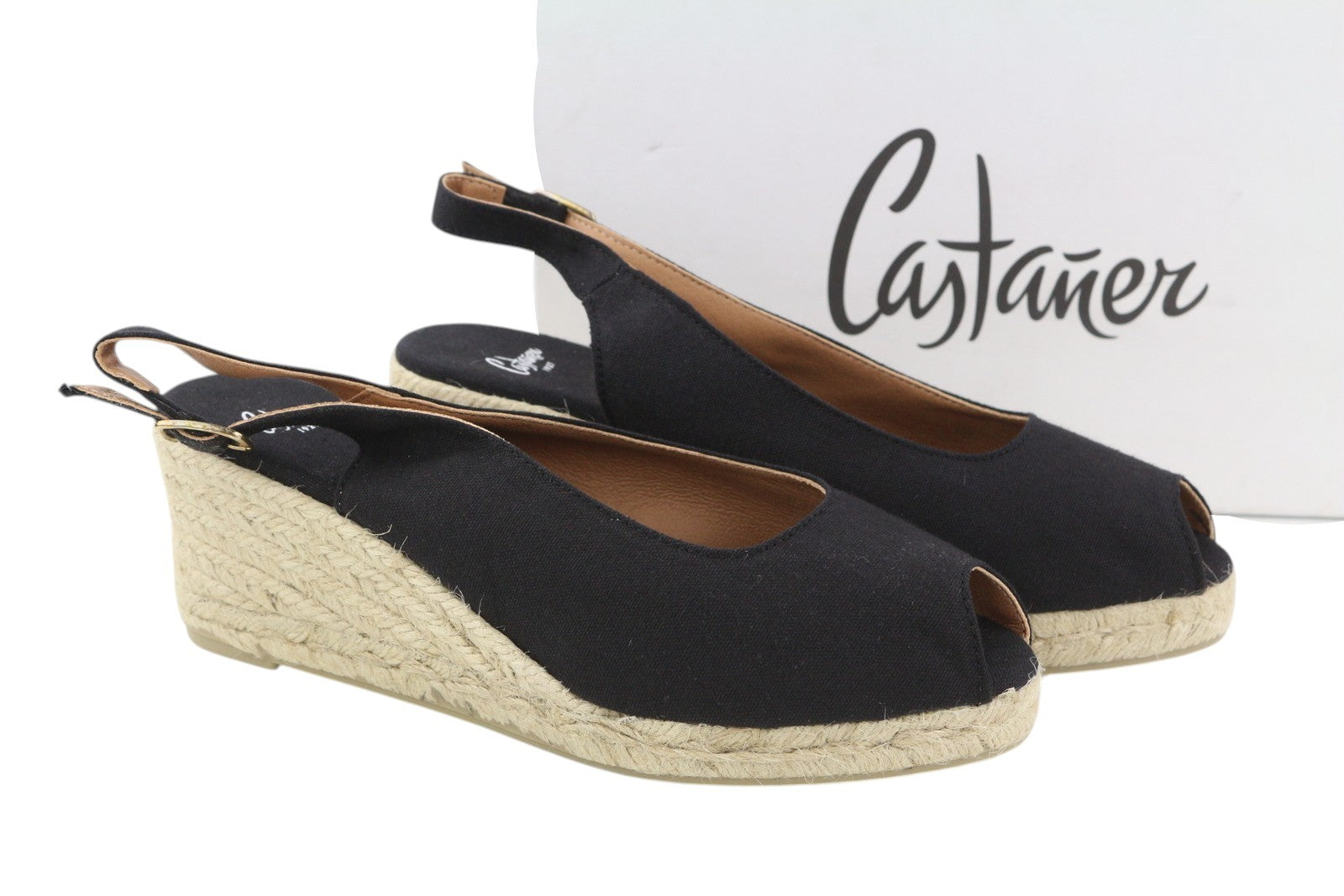 CASTANER Women's EU40 Black Wedge Espadrilles Platform Peep-Toe Shoes