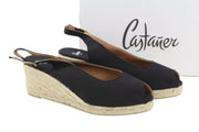 CASTANER Women's EU40 Black Wedge Espadrilles Platform Peep-Toe Shoes
