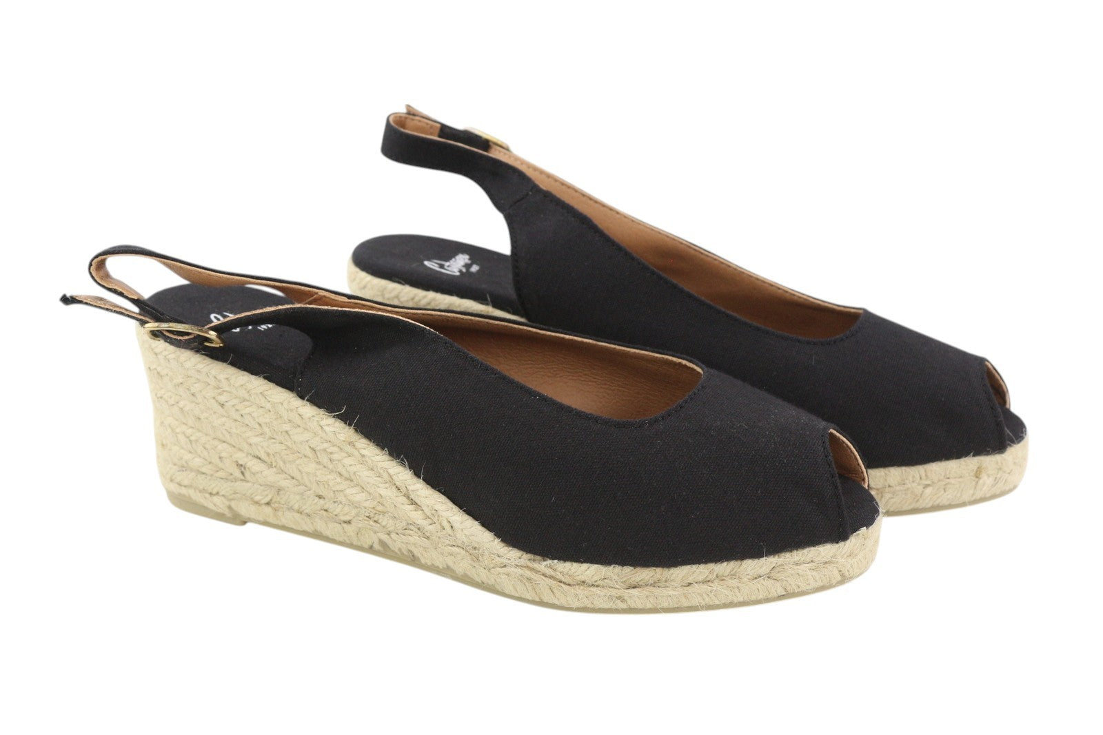 CASTANER Women's EU40 Black Wedge Espadrilles Platform Peep-Toe Shoes
