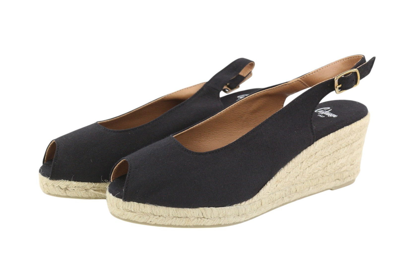 CASTANER Women's EU40 Black Wedge Espadrilles Platform Peep-Toe Shoes