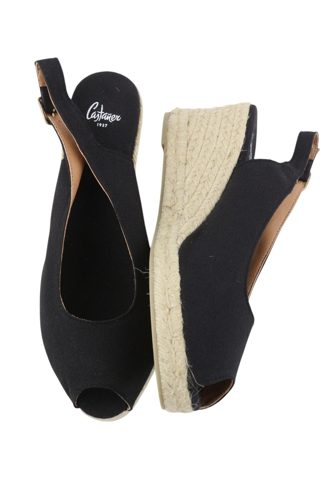 CASTANER Women's EU40 Black Wedge Espadrilles Platform Peep-Toe Shoes