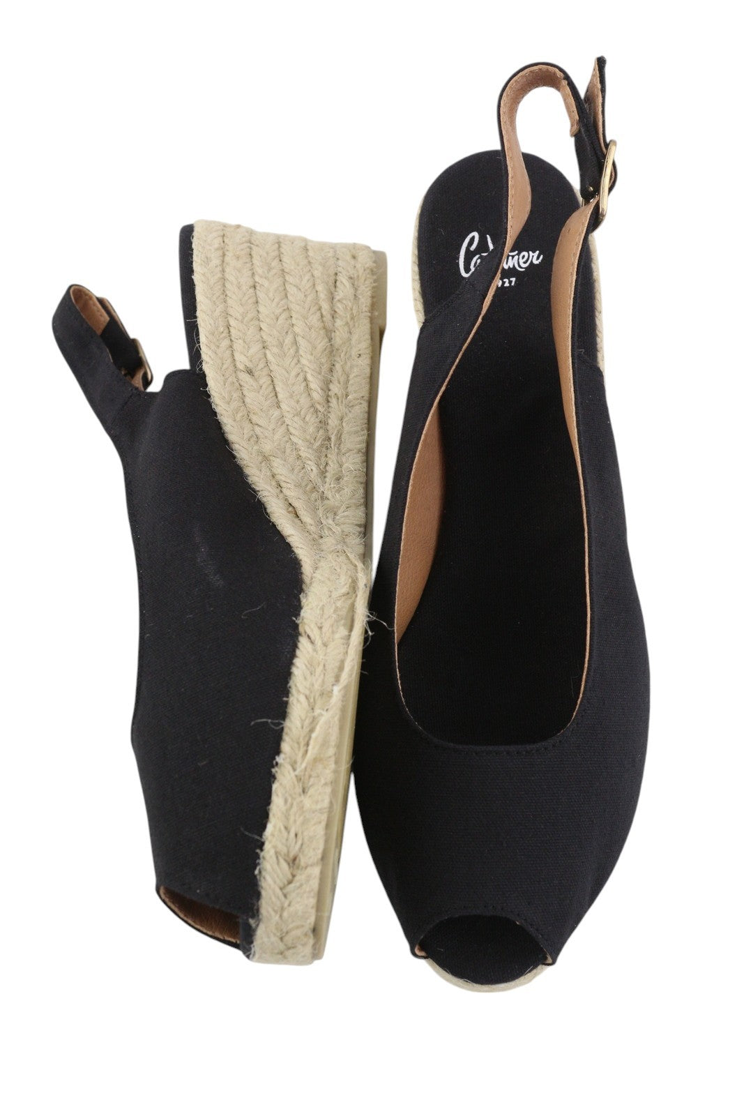 CASTANER Women's EU40 Black Wedge Espadrilles Platform Peep-Toe Shoes