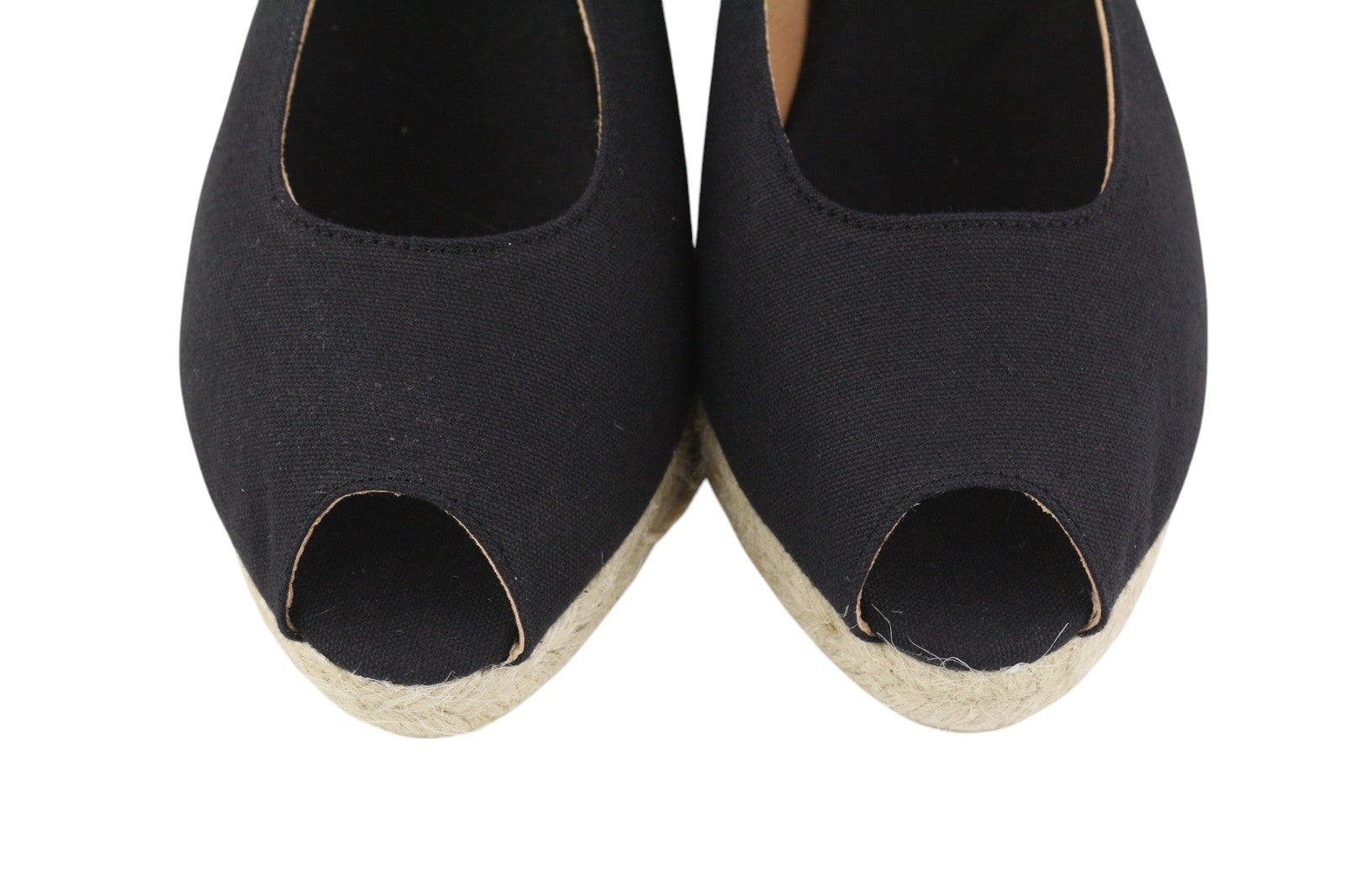 CASTANER Women's EU40 Black Wedge Espadrilles Platform Peep-Toe Shoes