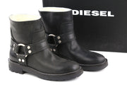 DIESEL D-Throuper Women's EU37 Black Leather Pull-On Detailed Boots RRP€280