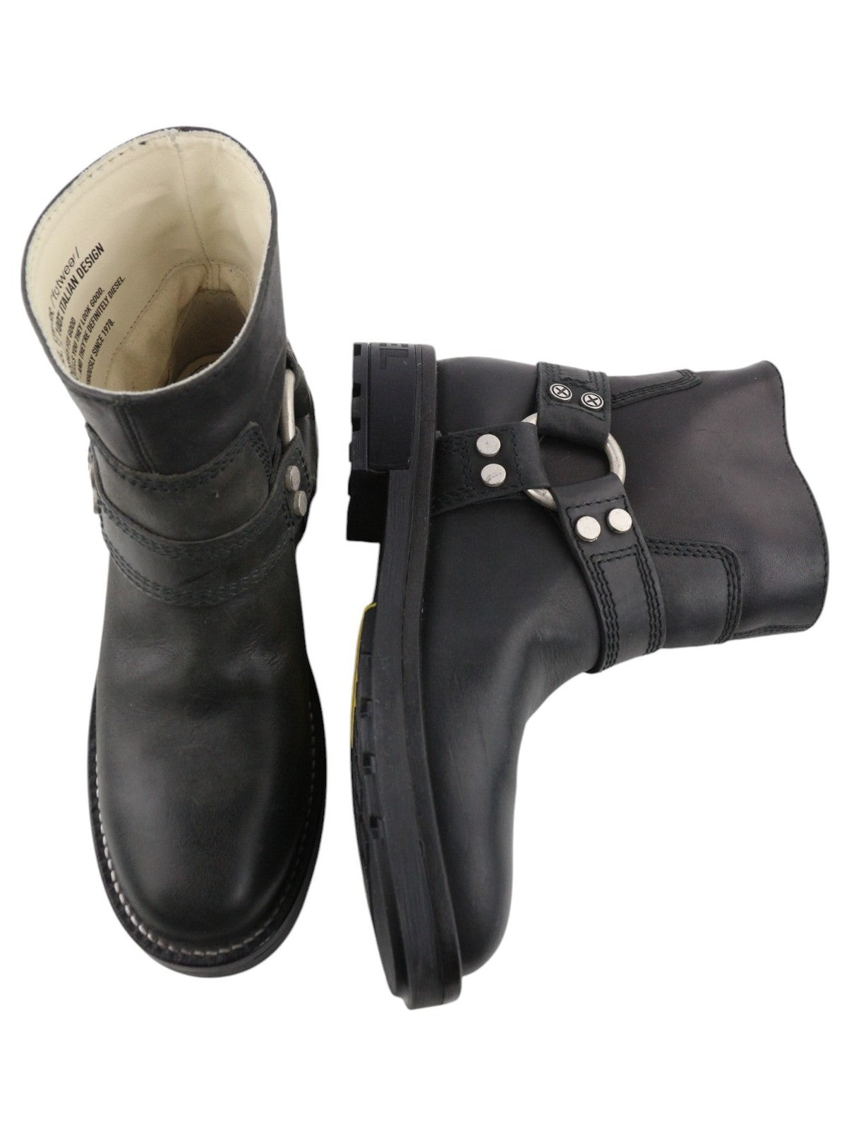 DIESEL D-Throuper Women's EU37 Black Leather Pull-On Detailed Boots RRP€280