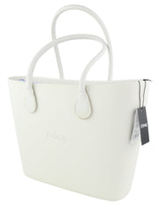 O BAG Urban Women Bag OS White Dual Handles Patterned Liner Trapeze Tote
