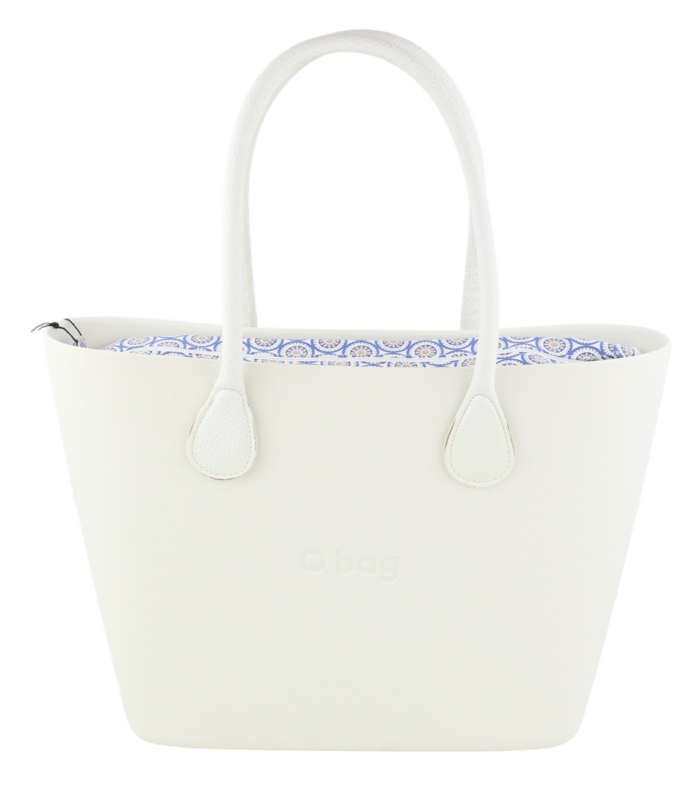 O BAG Urban Women Bag OS White Dual Handles Patterned Liner Trapeze Tote