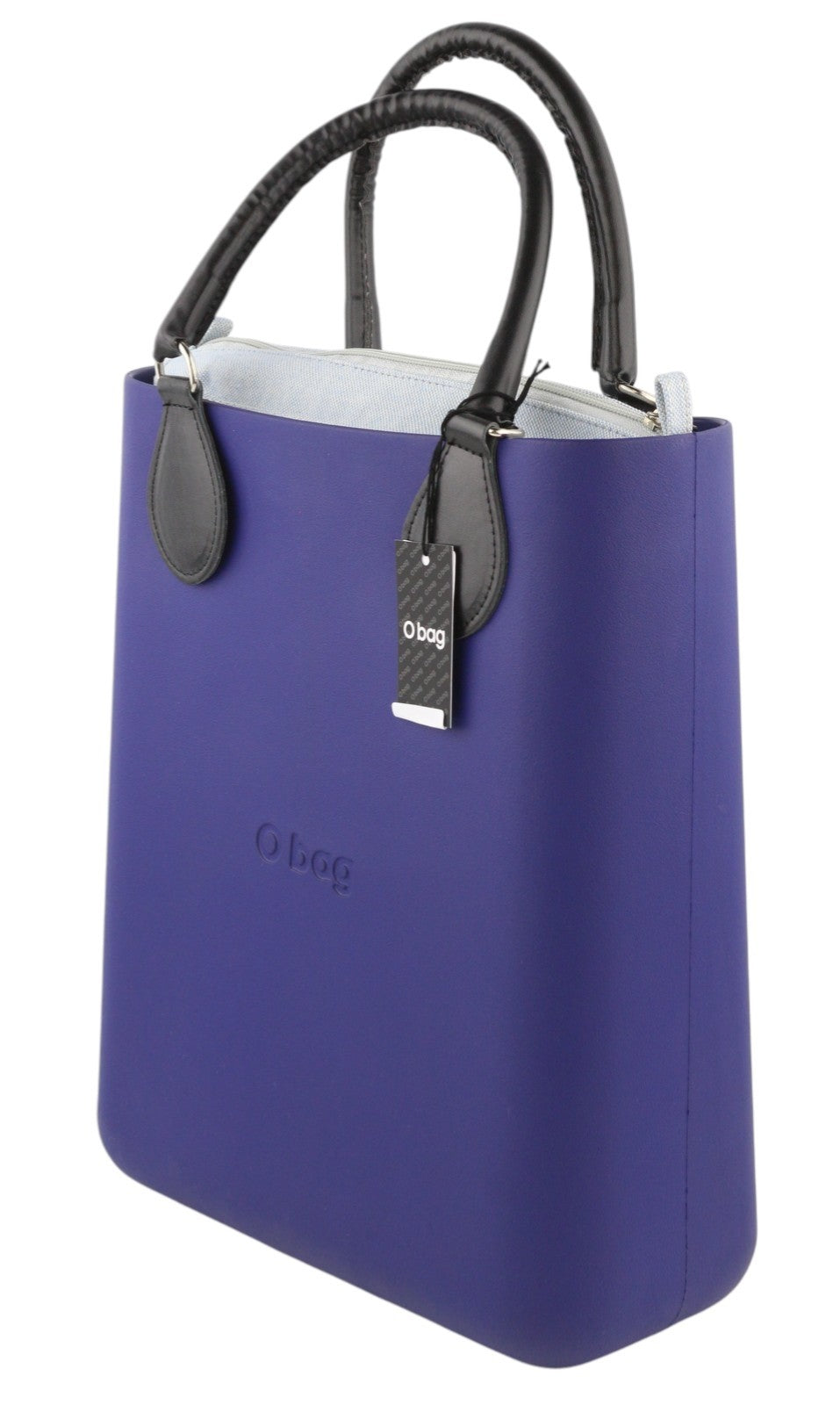 O BAG Chic Women Bag OS Blue Twin Handles Inner Pouch Mini Square Tote Logo