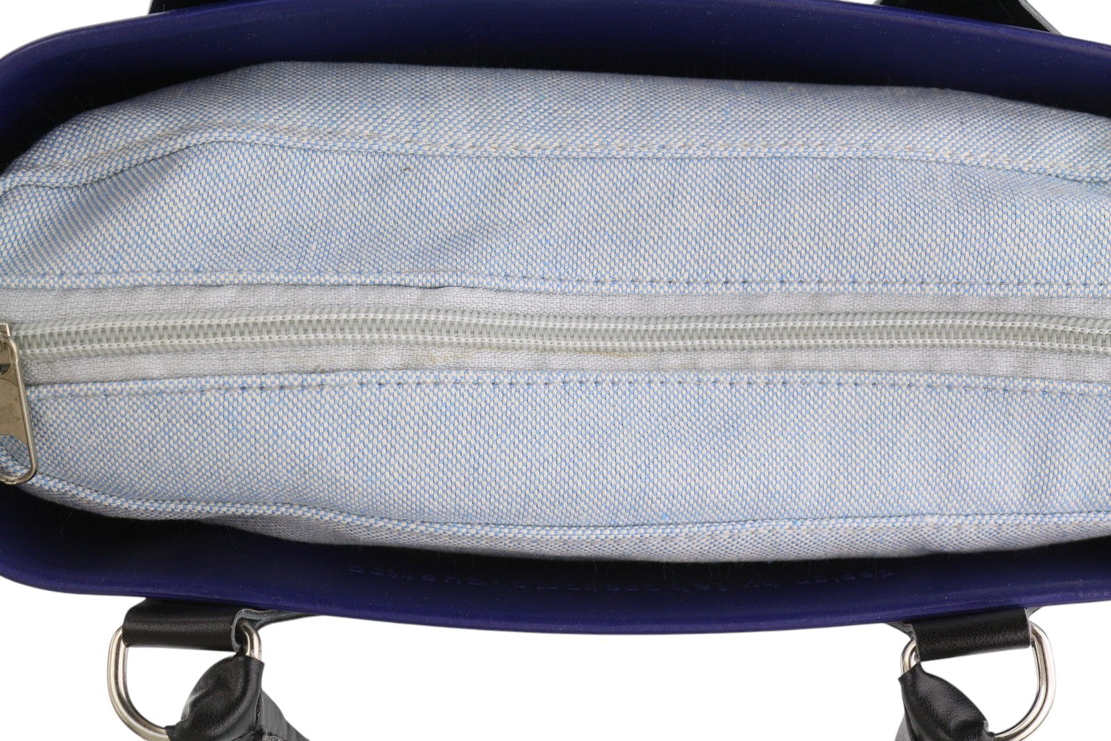 O BAG Chic Women Bag OS Blue Twin Handles Inner Pouch Mini Square Tote Logo