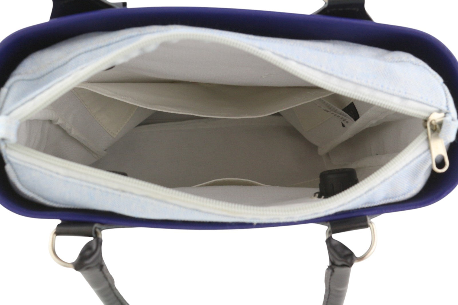 O BAG Chic Women Bag OS Blue Twin Handles Inner Pouch Mini Square Tote Logo